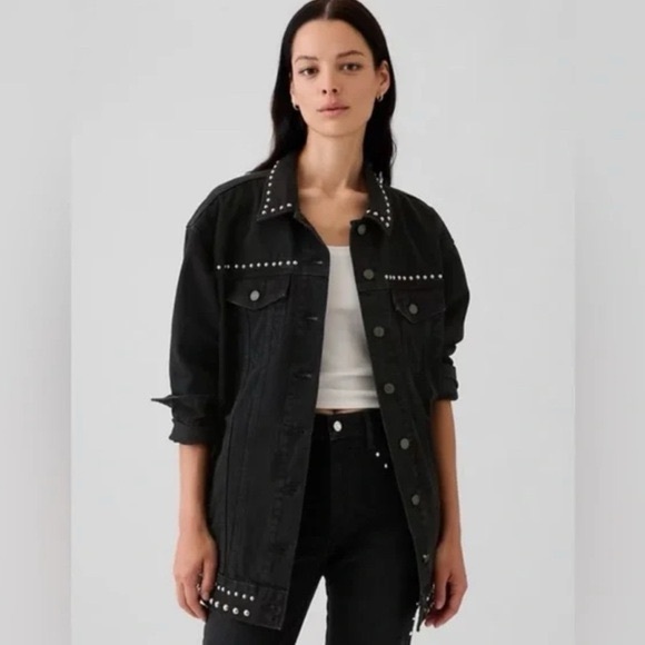 GAP Jackets & Blazers - NWT Gap Studded Oversized Icon Denim Jacket Black M Petite